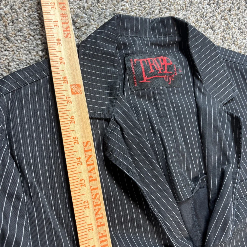 Tripp NYC Men's Large Blazer Jacket Man Black Pinstripe Gothic Punk Cotton